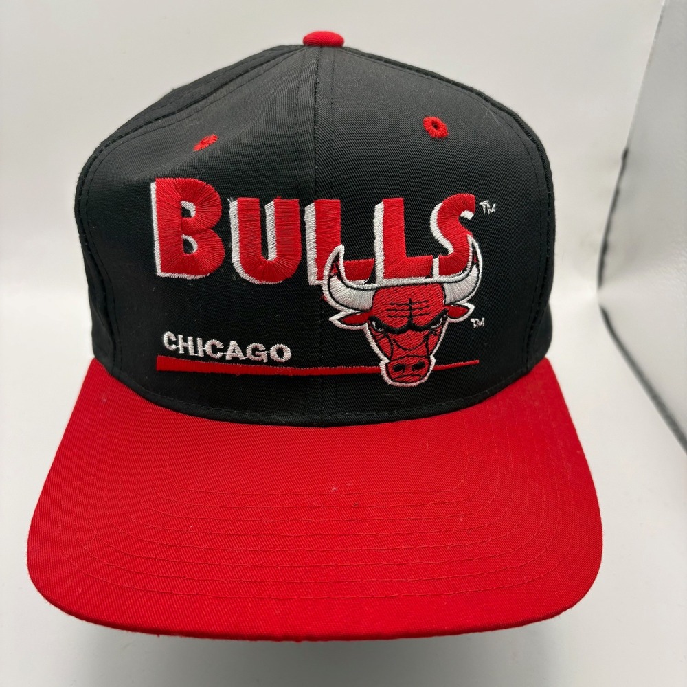 Vintage Chicago Bulls Twins Enterprise Snapback Hat Black Red NBA Basketball Cap